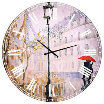 Love in Paris V Romantic French Country Oversized Metal Clock, 36x36