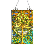 CHLOE Lighting - Eden Tiffany-Glass "Tree Of Life" Window Panel - EDEN, Tiffany-style is hand crafted with pure stained glasses and with gems that compliant this masterpiece. Metal frame adorned with soldering coated in a vintage patina tone and a stylish designed anchors. This window panel is a wonderful addition to any windows. Only top quality materials used.