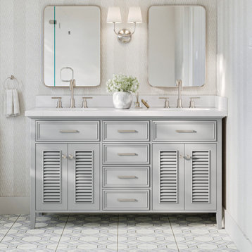 Ariel Kensington 61" Oval Sinks Bath Vanity, Grey, 1.5" White Quartz