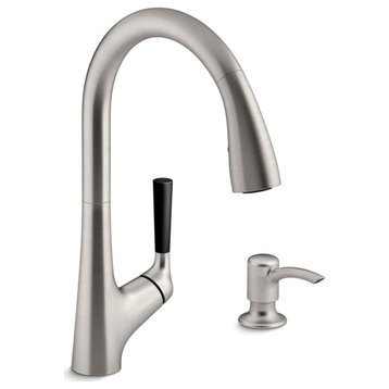 Arched Kitchen Faucet, Pull Down Sprayer & Vibrant Stainless Finish, Standard