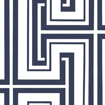 Maze Geometric Wallpaper, Navy Blue and White, 1 Bolt