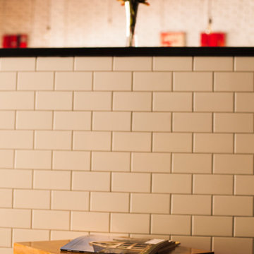 Subway tile accent wall
