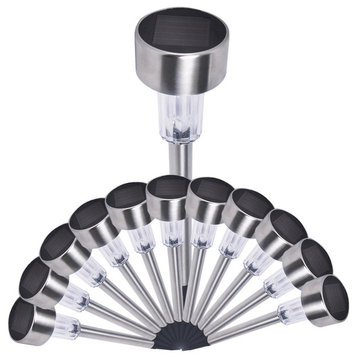 Stainless Steel Solar Power Led Light Pathway Landscape, Set of 12, White