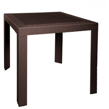 LeisureMod Mace Weave Design Outdoor Patio Square Dining Table, Brown