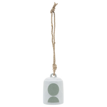 Ceramic 4" Hanging Bell Circles, White/Green