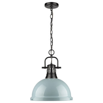 Duncan 1 Light Pendant, Chain, Black With A Seafoam Shade