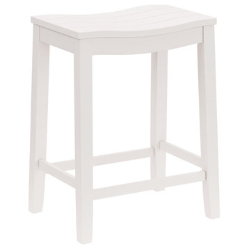 Hillsdale Fiddler Backless Stool, Saddle-Style Seat, White, Counter Height