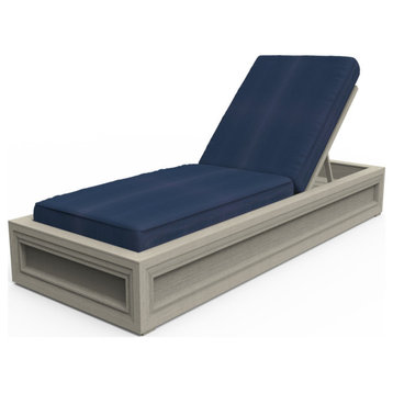 Madison Chaise Lounge, Wire Brushed Gray Teak Wood, Canvas Navy