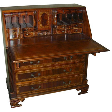 Desk Georgian Style Mahogany  Hand Tooled Leather  Banded Inlay