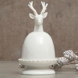 Ceramic Pedestal With Deer Topped Cloche, Set of 2 - Products