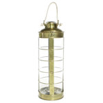 Homart - Caravan Brass Lantern, Antique Brass 17" - A melding of a fundamental article with every fine characteristic of precisely designed oeuvre, our Caravan Lanterns fuse the line between utilitarian and high design, indoors or out, rustic and chic. A round glass cylinder provides ultimate protection for the candle flame while the brass bands give a luminous and reflective glow. Wall hook included.