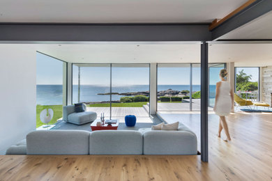 Example of a trendy living room design in Boston