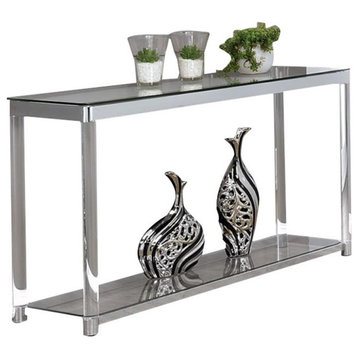 Coaster Contemporary Glass Top Sofa Table with Lower Shelf in Chrome