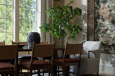 Dining room - country light wood floor and beige floor dining room idea in Oklahoma City with beige walls
