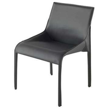 Leather Dining Chair, Modern Dining Chair, Armless Side Chair, Dark Grey
