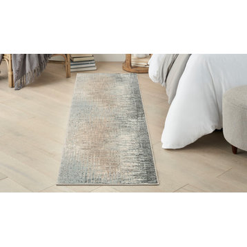 Nourison Soma 2'2" x 7'6" Teal/Gry Abstract Indoor Rug