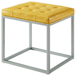 Inspired Home - Teresa PU Leather Button Tufted Metal Frame Cube Ottoman, Yellow - Our PU leather cube ottoman adds a contemporary yet playful touch to your living room, bedroom or entryway. Featuring supple PU leather, the comfort of a high density foam cushioned seat with button tufting, sturdy open framework in a cool silvertone, this adorable pop of color accent piece can be mixed and matched, and provides not only dual functionality but also a focal point of style and flair that seamlessly incorporates your main decor to create an inviting and comfortable atmosphere to come home to. This cube ottoman is ideal for a kids to dorm rooms and everything in between. Comfortably padded and built to last, these ottomans are a must have for any child.FEATURES: