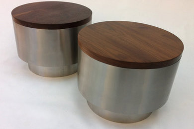 Pair of Contemporary Solid Walnut and Stainless Steel Bedside Cocktail or Coffee