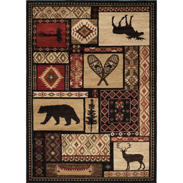 Lodge King Patchwork Multi Rustic Area Rug, 7'10"x9'10"