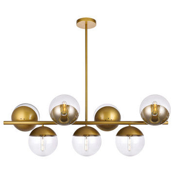 Eclipse 7 Light Pendant, Brass And Clear