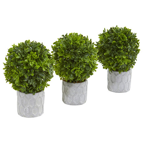 9" Boxwood Artificial Mini Topiary, Set of 3