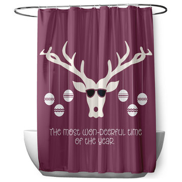 70"Wx73"L Cool Christmas Deer Shower Curtain, Passion Flower