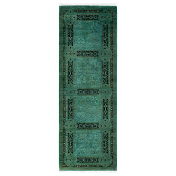 Fine Vibrance, One-of-a-Kind Hand-Knotted Area Rug Green, 3' 1" x 9' 0"