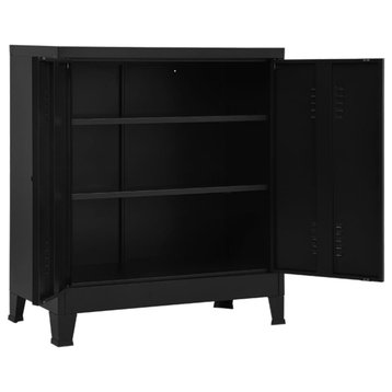 vidaXL File Cabinet Sideboard Storage Chest Cabinet with Doors Black Steel