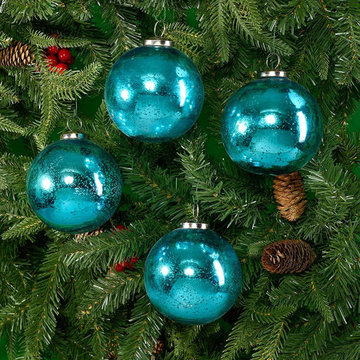 Set of 4 Antique Aqua Mercury Glass Balls