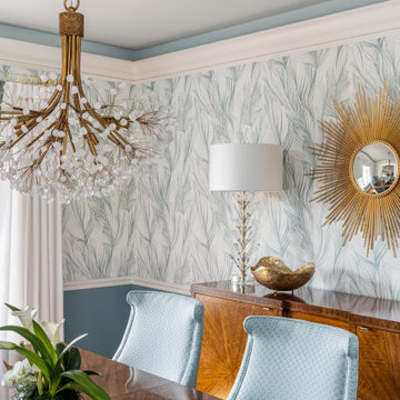 Teal and White Traditional Dining Room
