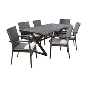 GDF Studio 7-Piece Adelade Outdoor Aluminum Dining Set, Black/Gray