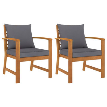 Vidaxl Garden Chairs 2-Piece Set With Dark Gray Cushion Solid Acacia Wood