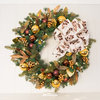 30" Gold Berry &Ornament Wreath w/100 LED Warm Clear Lights