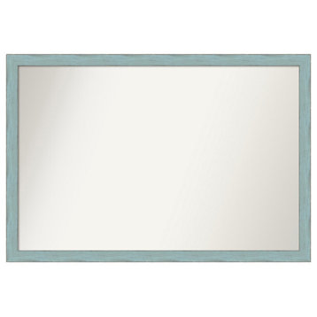 Sky Blue Rustic Non-Beveled Wood Bathroom Mirror 38.25x26.25"