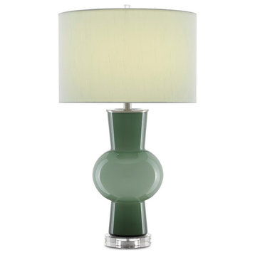 Currey and Company 6000-0606 One Light Table Lamp, Light and Dark Green/Nickel