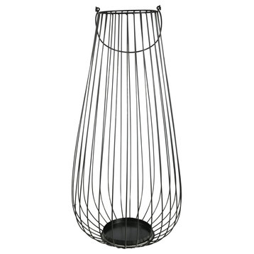 Round Metal Bellied Lantern With Top Handle, Painted Black, Small