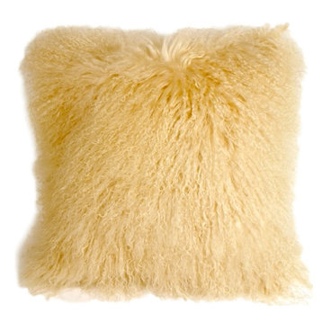 Genuine Mongolian Sheepskin Throw Pillow with Insert (16+ Colors), Champagne