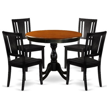 AMDU5-BCH-W - Dining Table and 4 Wooden Dining Chairs - Black Finish