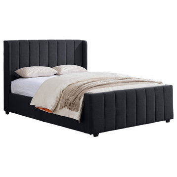 GDF Studio Riley Traditional Fully-Upholstered Queen Bed Frame, Black