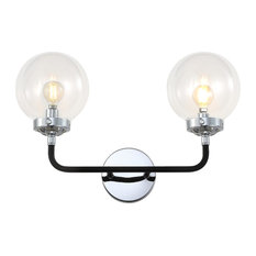 Caleb Brass Wall Sconce, Chrome, Black, 18"