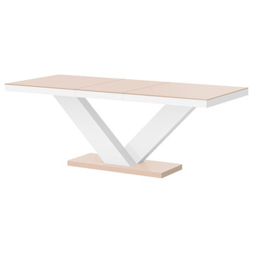 NICTORIA Dining Table with Extension, Cappuccino/White