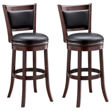 Set of 2 Swivel Bar Stool, Round Faux Leather Upholstered Seat, Cappuccino