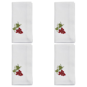 EmbroideredTable Napkins With Grapes Design (Set of 4), White, 20"x20"