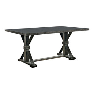 Dining Table With Trestle Base, Antique Black - Transitional - Dining ...