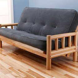 Lodge Natural Futon Frame with Futon Mattress in Marmont Thunder - Futon Frames