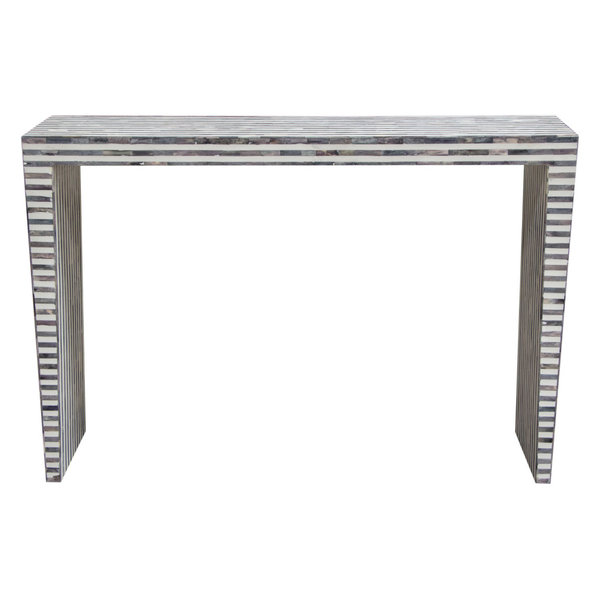 Diamond Sofa Mosaic Console Table With Bone Inlay, Linear Pattern