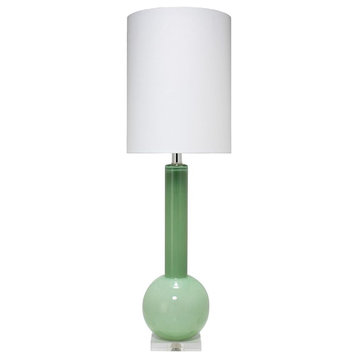 Graceful Tall Neck Bulb Shape Art Glass Table Lamp 32 in Green Modern Minimalist