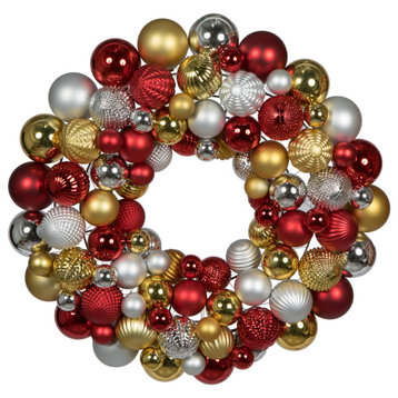 Assorted Ornament Wreath , Red, Gold, Silver, 24"