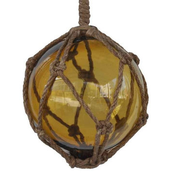 Amber Japanese Glass Ball Fishing Float With Brown Netting Decoration 6''