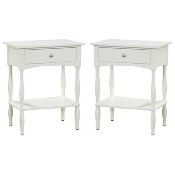 Home Square Cottage Wood 24 inch End Table in Ivory - Set of 2